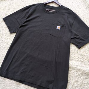 6-2 Carharttカーハート ポケットTシャツ ワンポイントロゴ 黒LOOSE FIT大きめサイズ サイズL