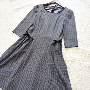 5-63【美品】MS GRACYエムズグレイシー ワンピース Aライン リボングレー 日本製サイズ38 M相当