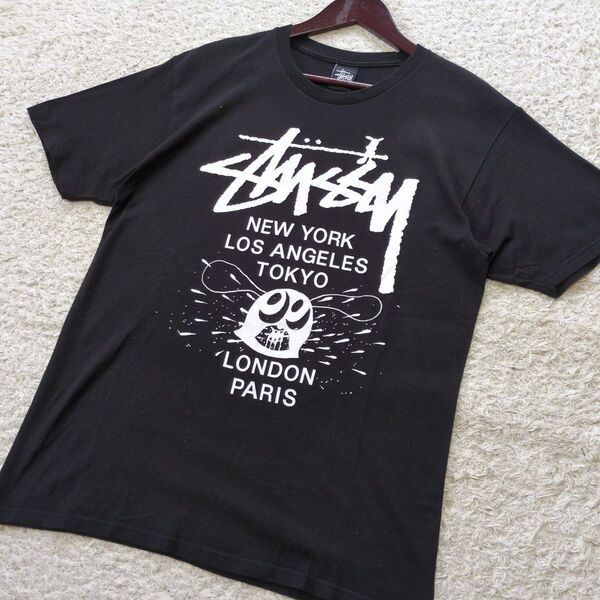 6-60 STUSSYステューシー ワールドツアーTシャツ 黒 ブラック 半袖 両面プリント サイズL相当