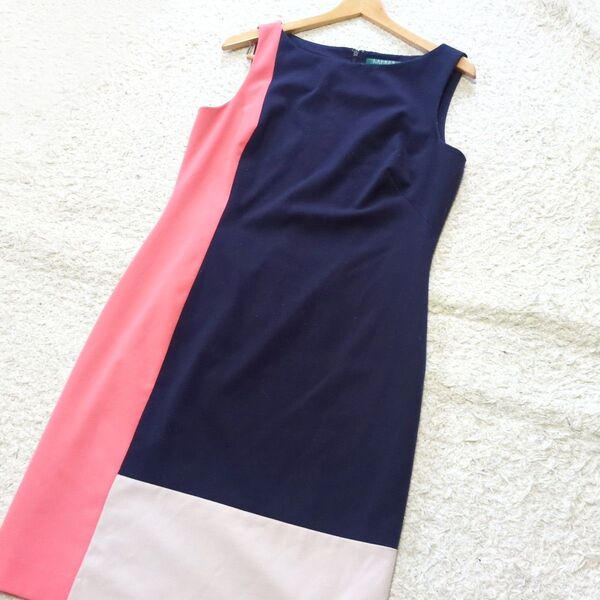 セール中6-95 LAUREN RALPHLAUREN ローレンラルフローレン ワンピースノースリーブ大きめサイズ10 XL相当