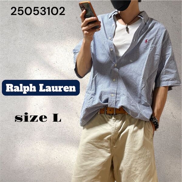 Ralph Lauren ラルフローレン ギンガムチェック 半袖シャツ L ボタンダウン