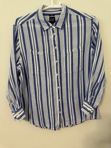 GAP ストライプシャツ ガーゼ レディース Lサイズ ブルー系