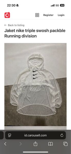 NIKE RUNNING パッカブルウインドブレーカー プルオーバー スウッシュ ウィメンズLサイズ ホワイト企業/シアー素材