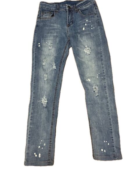 ダメージ加工 ペイント加工 デニムパンツ ブルー