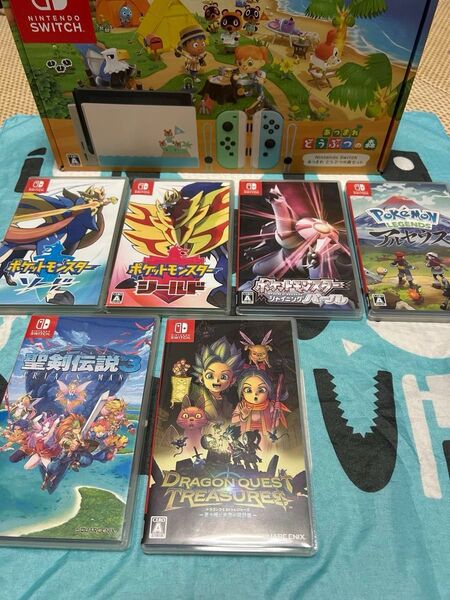 任天堂 Nintendo Switch 本体セットあつまれどうぶつの森 初期化/動作確認済 ソフト6本付 ポケットモンスターなど