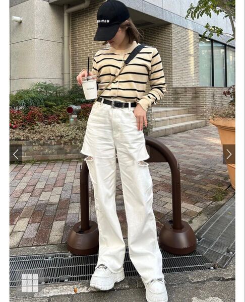 GRL グレイルスリットダメージワイドパンツ