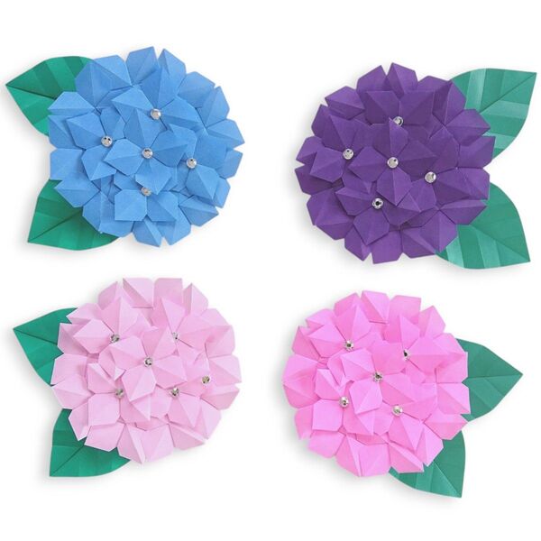 【折り紙】紫陽花(単色) 壁面飾り 梅雨 6月