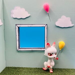 【風船】 背景ボード 長方形 1/12 半立体 ペーパークラフト ドールハウス 磁石 ハンドメイド ミントカラー 立体