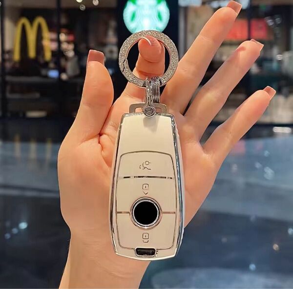 メルセデス ベンツ キーホルダー キーケース Aタイプ ホワイト スマートキーケース キーカバー