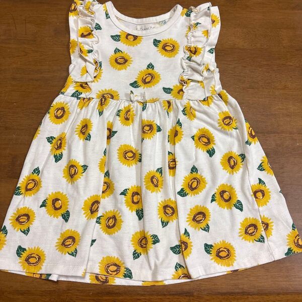 100サイズ(90サイズ)ひまわりワンピース ラプチリリー 女の子 フリル袖