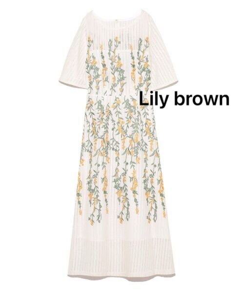 リリーブラウン ワンピース 刺繍 ボタニカル 白ワンピ 花柄 lilybrown ロングワンピース きれいめ 花柄ワンピース