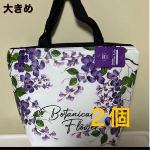専用ページです。バイオレットボタニカルフラワー柄 エコバッグ 保冷バック ランチバック