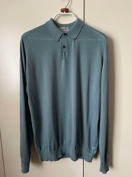 JOHN SMEDLEY ジョンスメドレー ロングスリーブポロ シーアイランドコットン L エメラルドグリーン