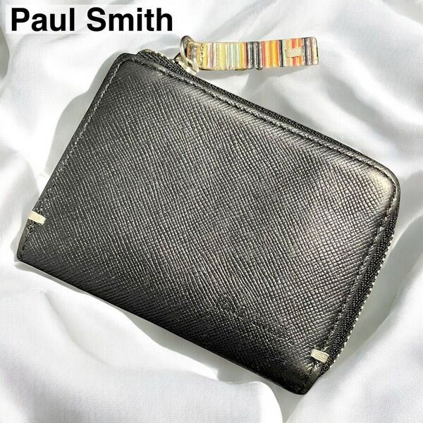 Paul Smith ポールスミス コインケース レザー 本革 シボ革 カードケース パスケース マルチストライプ ブラック 黒