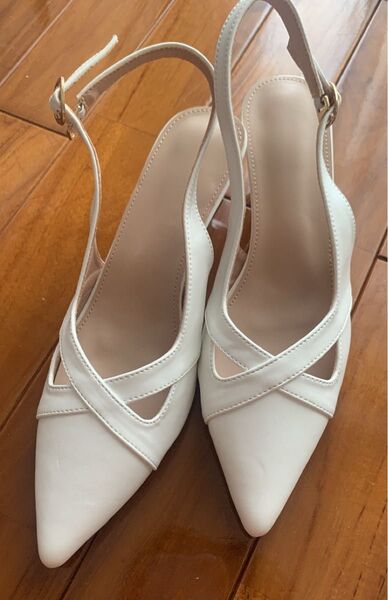 パンプス ハイヒール white 24.5cm シューズ ホワイト