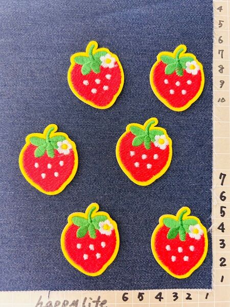 いちご 刺繍ワッペン 6個セット 刺繍アイロンワッペン シールタイプ