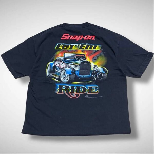 Snap-on CHOKOホットロッドTシャツ黒フェードブラックUS古着XL 半袖