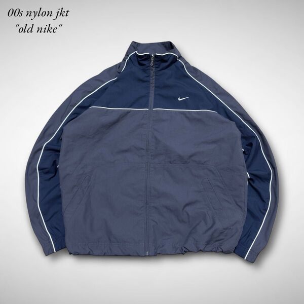 00s銀タグOLD NIKEトラックジャケットネイビードローコード短丈y2k古着 ジャージ