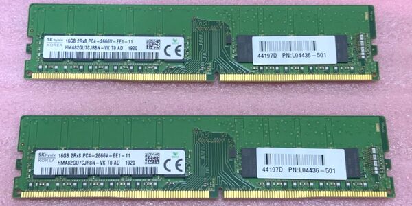 Hynix HMA82GU7CJR8N-VK 2枚■PC4-21300/DDR4-2666 ECC UDIMM 32GB@16GB