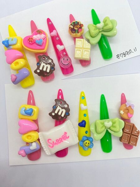 kids用子供用ネイルチップ ロング ギャル 原宿 ギャル kogyaru ハート お菓子 リボン