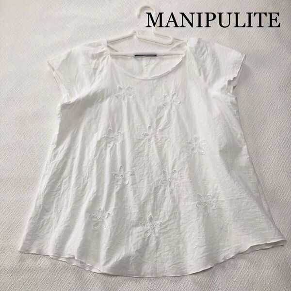 MANIPULITE マーニプリーテ ノースリーブ カットソー 半袖 Tシャツ リネン混 ホワイト