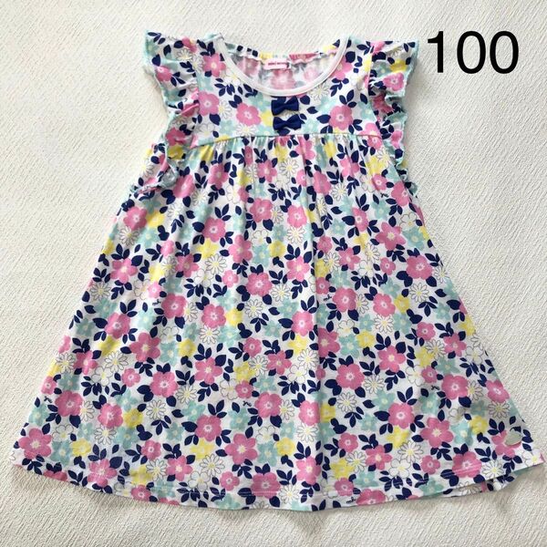 ミキハウス ノースリーブ ワンピース 花柄 100