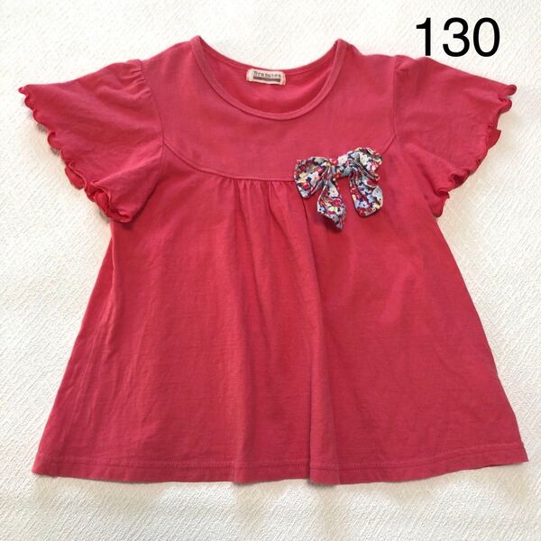 ブランシェス 半袖 Tシャツ 130 ピンク フリル リボン