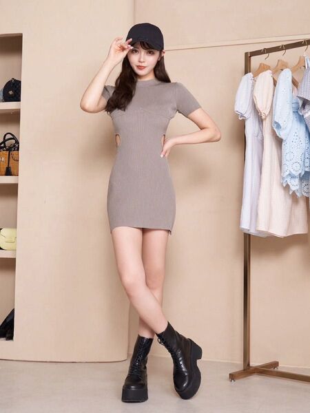 darich ダーリッチ デザインリブニットミニワンピース freesize