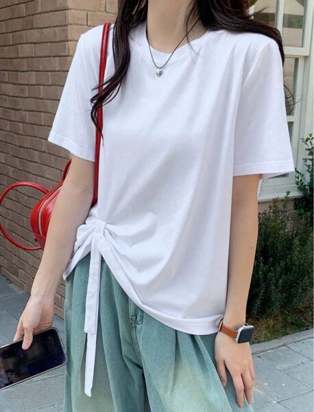 白Tシャツ 半袖 無地 レディース リボン おしゃれ