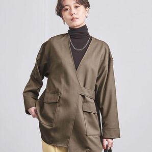 【美品】UNITED ARROWS ツイル Vノーカラー シャツジャケット
