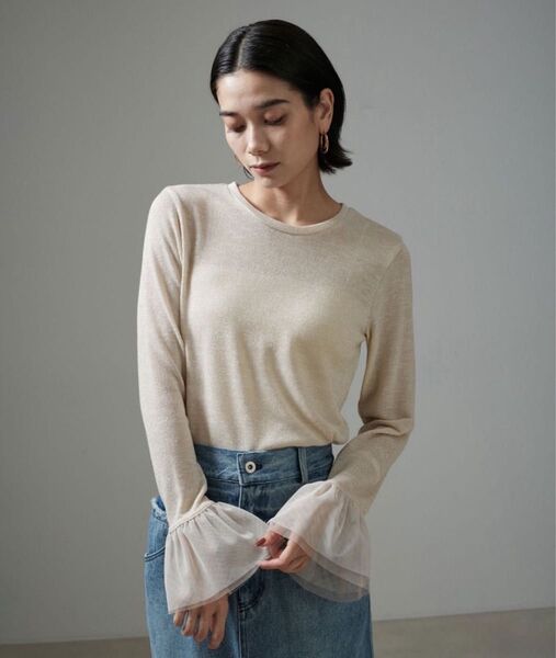 SALON adam et rope' ラメチュールフレアスリーブプルオーバー