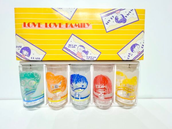 昭和 レトロ アデリア グラス ラブ ファミリー セット 希少 箱付 未使用 当時物 ガラス コップ ポップ レトロ