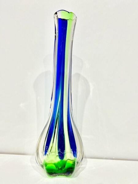 昭和 レトロ ガラス 花瓶 クラフト グラス フラワーベース ブルー グリーン 花器 一輪挿 花入