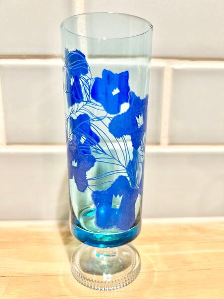 アデリア 脚付 花柄 セット ブルー レトロ グラス タンブラー 昭和レトロ blue 青