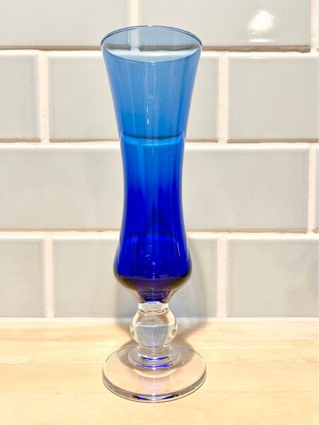 昭和 レトロ ガラス 花瓶 フランス フラワーベース グラス 花器 一輪挿し 花入 ブルー blue グラデーション