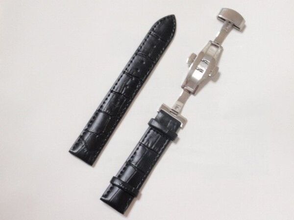 腕時計交換用ベルト クロコダイル型押し牛本革黒 18、19、20、21、22、24mm