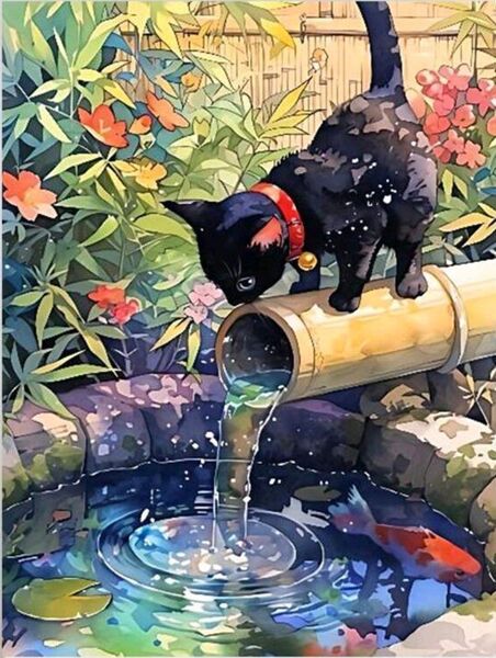 《新品未使用品》ダイヤモンドアートキット 黒猫ちゃんと金魚