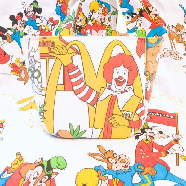 マクドナルドころりんバッグ ハンドメイドトートバッグ ビンテージシーツリメイクバッグ