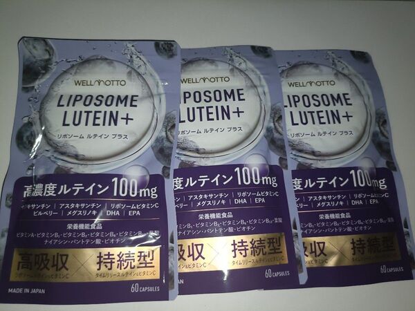 3袋セット リポソーム ルテイン サプリ LIPOSOME 2粒に100mg LIPOSOME LUTEIN WELLMOTTO