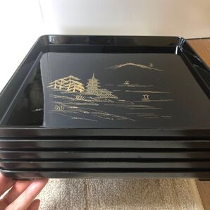 ☆極美品☆お盆 法事用品 茶道具 漆器 盆 煎茶盆 煎茶道具 茶台 5枚セット