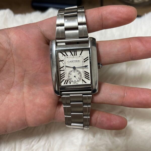 cartier カルティエ タンクmc w5330003 ss 自動巻き スモールセコンド 黒文字盤 腕時計メンズ アクセサリー
