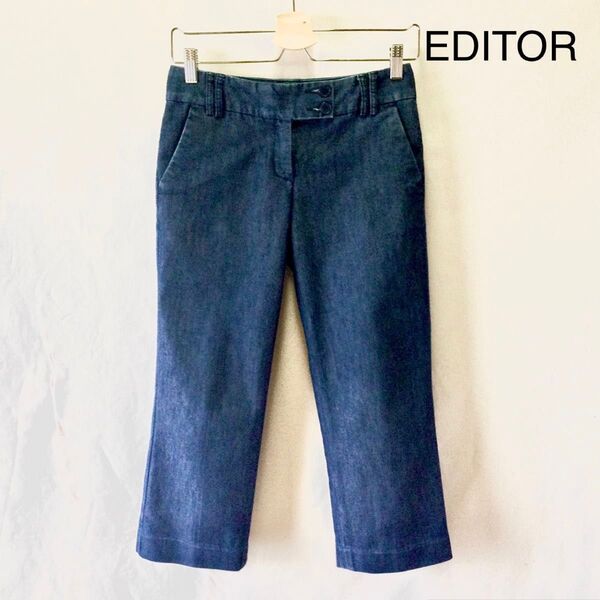 EDITOR ストレッチ クロップドパンツ パンツ 七分丈 エディター ネイビー デニム ボトムス