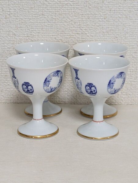 深川製磁 ブルーチャイナ ペアワイングラス(カップ) 2ペア=4脚 未使用品