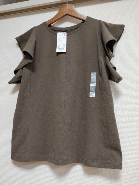 UNIQLO タグ付き新品 ラッフルスリーブT XLサイズ オリーブ色
