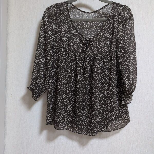小花柄シフォンブラウス チュニック 七分袖