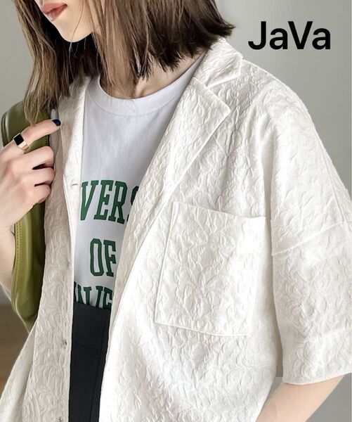 JaVa ジャバコラボ》レトロメンズライク。ジャガード柄オーバーサイズシャツ