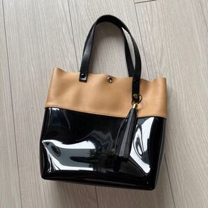 レザー×エナメル トートバッグ ハンドメイド