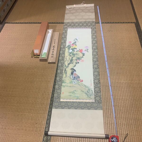 掛け軸 鶏と菊の絵 古美術 骨董品