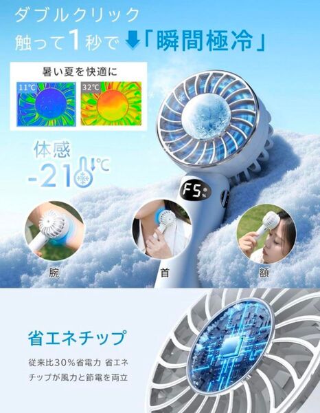 ハンディファン 携帯扇風機 冷感プレート付き 首掛け扇風機 小型 超軽量