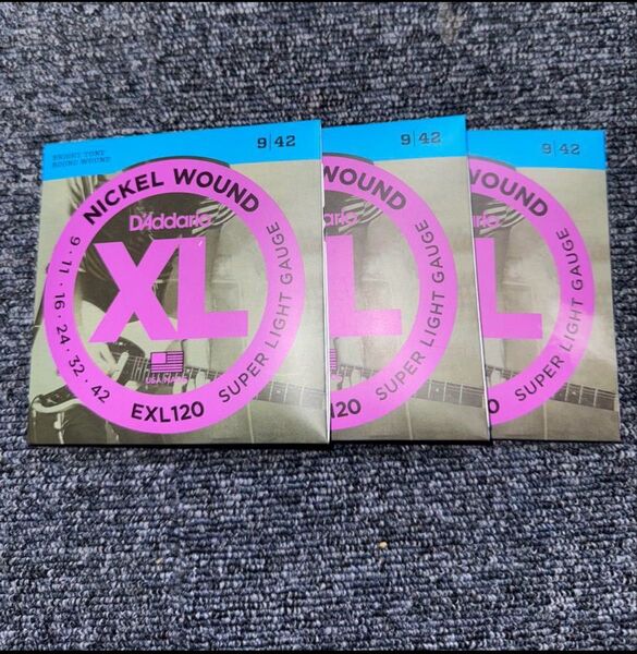 新品 3個 D'Addario EXL120 エレキギター弦 9-42